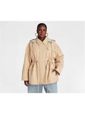 KBB By Kahlana Beige Hooded Utility Jacket XXL Drawstring Waist NWT